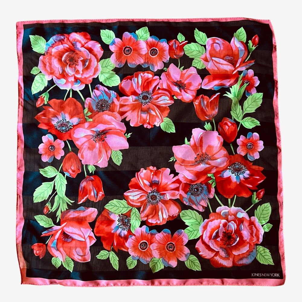 Jones New York womens scarf floral red green 21 x 21 in sq poly
